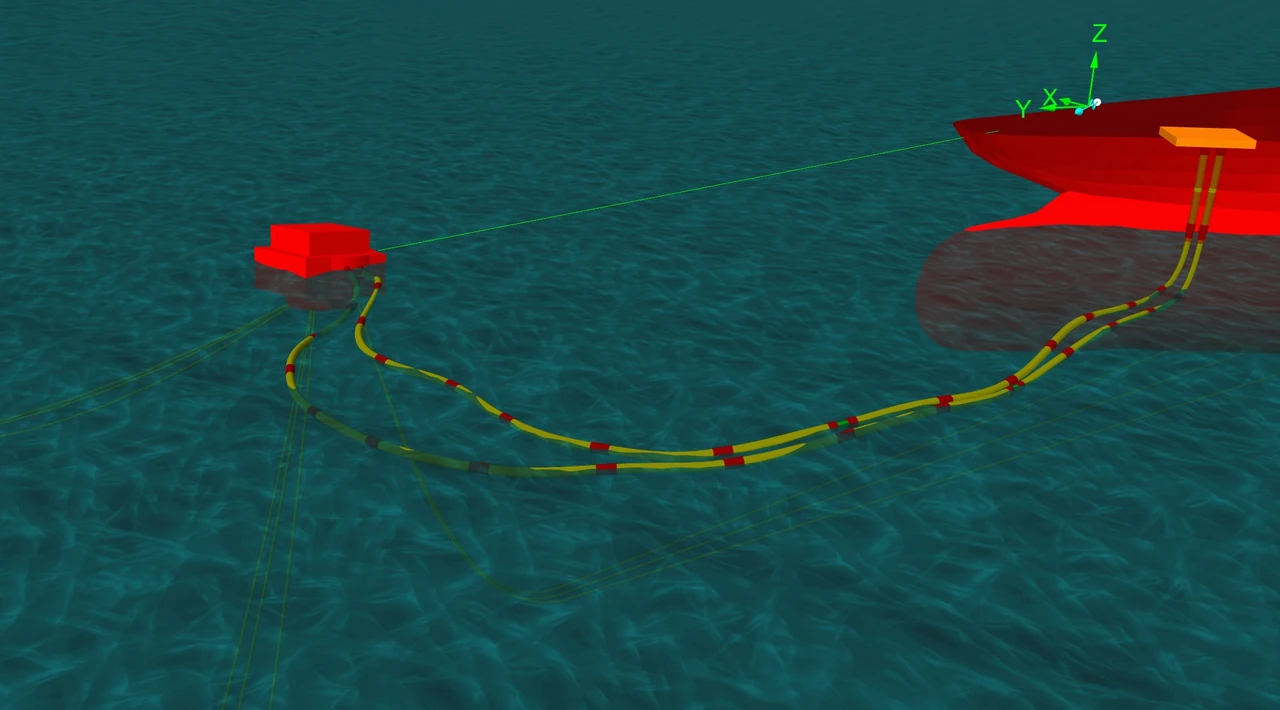 Numerical model of a moored vessel and floating hoses