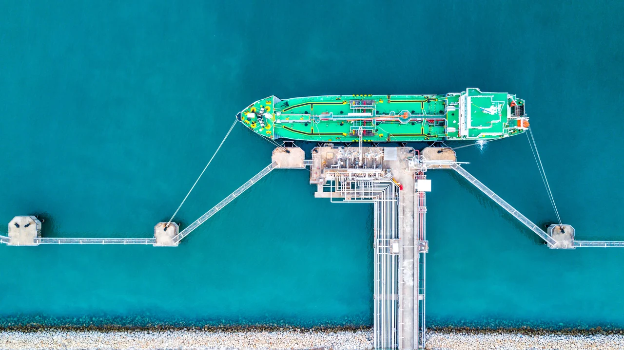 Tanker moored at a marine terminal